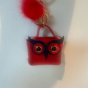 NWT Red Owl Keychain with Fluffy Pom Pom